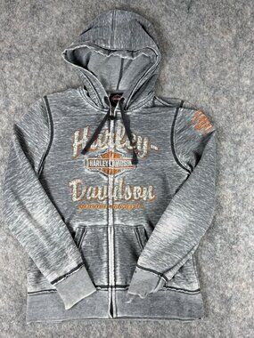 Harley Davidson Hoodie Womens Gray Full Zip Sz M Burnout
